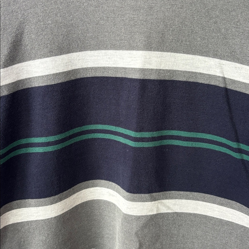 L.L.Bean Vintage 90’s Rugby Mock-neck Long-sleeve Shirt gray heather stripes - Picture 4 of 12